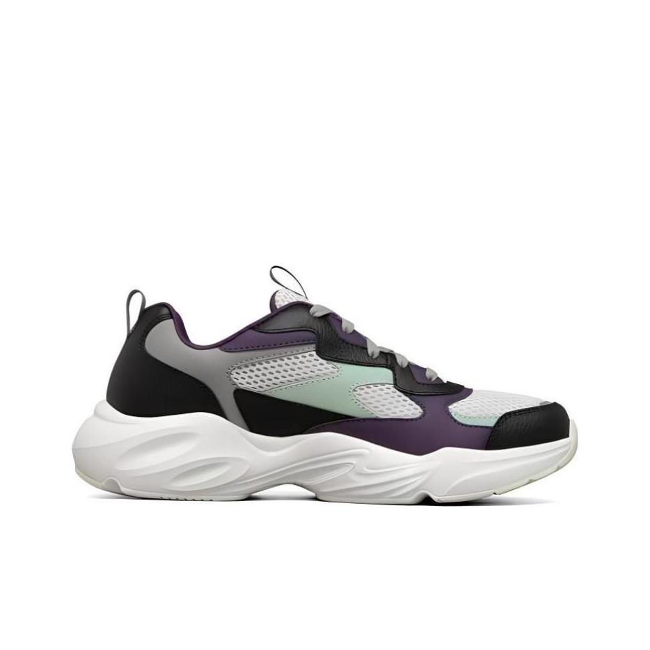 Skechers Stamina Сетчатая Синтетическая Кожа Удобные Универсальные Ретро Низкие Папины Кроссовки Мужские Кеды Белый Фиолетовый Черный 894004-MULT