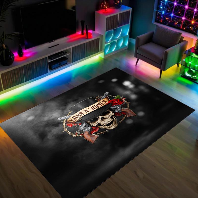 Guns N’ Roses Design Crystal Velvet Carpet Cozy Non?Slip Printed Rug For Bedroom Living Room Entrance