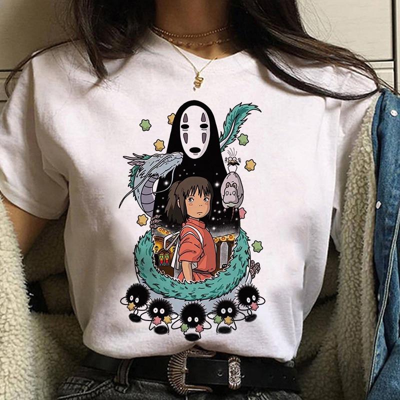 Studio Ghibli Spirited Away Hayao Miyazaki Kawaii Print T -Shirt Women Harajuku Aesthetic Tshirt White Tops Anime Female T Shirt