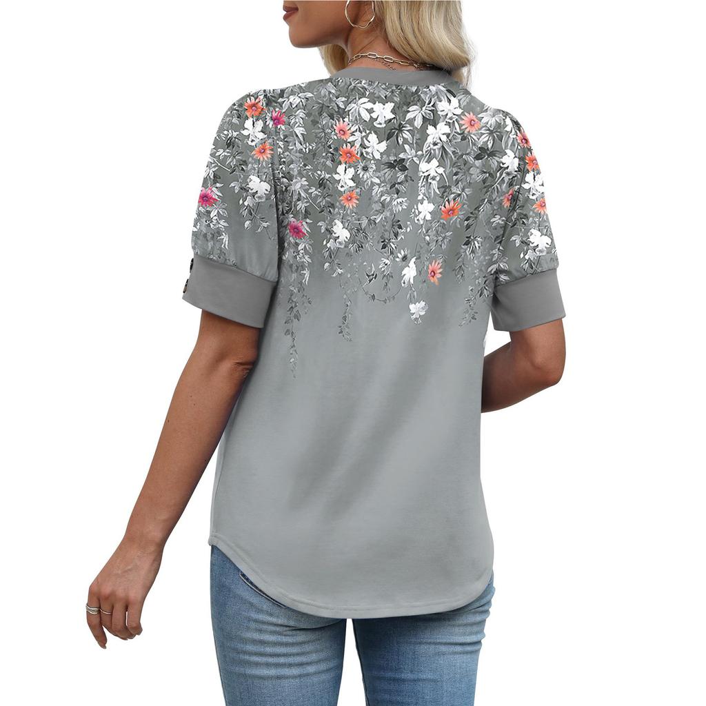 Женские топы с коротким рукавом, рубашки на пуговицах, V-образный вырез, весенняя мода, летние наряды, блузки больших размеров