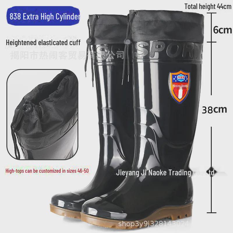 Men's High-Top Waterproof Non-Slip Rain Boots with Drawstring Closure