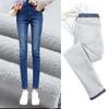 Warm Jeans Pants For Women Clothes Winter Blue Light Blue Solid Skinny Fleeces Thick Pencil Pants with Velvet Denim Trousers