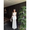 White Flower Tube Top Mesh Dress Women's Seaside Vacation Atmosphere Hip-wrapped Fishtail Long Skirt