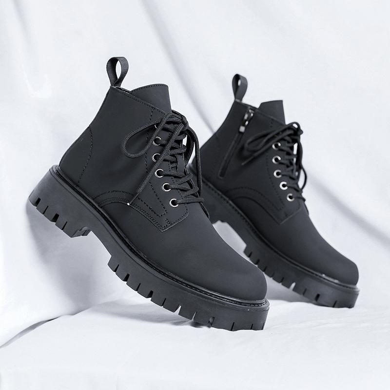 2024 Genuine Leather Mid Top Boots Men Platform Thick Sole Classic Black British Style Chelsea Boots High-top Men Punk Shoes