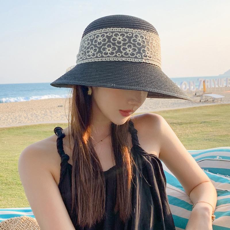 Taizhou Wenling hat women's spring summer seaside beach streamer sun hat big brim straw woven sun protection Lafite straw hat