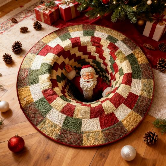 3D Christmas Rug Santa Claus Gnome Quilted Round Floor Mat Optical Illusion Depth Pattern Decorative Area Rug for Living Room Bedroom
