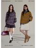 Ретро Miu Girl Цветные блоки Полосатый Лацкан Вязаный Изделие Женский Зимний Базовый Слой N993C
