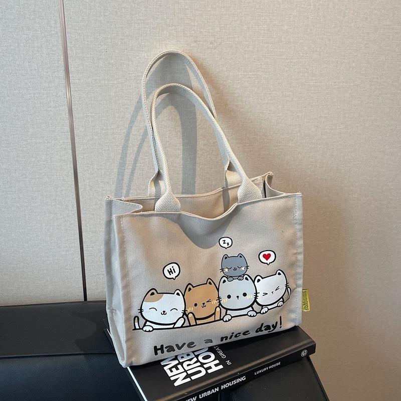 Сумка с мультяшным принтом, женская новая универсальная студенческая холщовая сумка, большая вместительная наплечная сумка-тоут