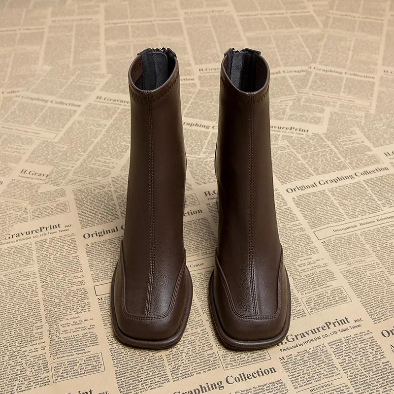 Модные рабочие женские ботильоны из кожи коричневого цвета на каблуке короткие туфли для женщин на очень высоком каблуке обувь ботильоны черного цвета