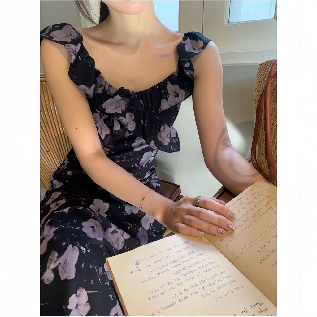 2025 Ранняя весна Французский ретро Элегантное платье с квадратным вырезом и цветочным принтом C3018