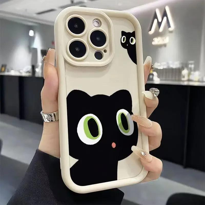 Милый Мультяшный Кот Чехол для Телефона для iPhone 11 12 13 14 15 16 Pro Max X XR XS 7 8 Plus Mini SE Матовый Ударопрочный Силиконовый Мягкий Чехол