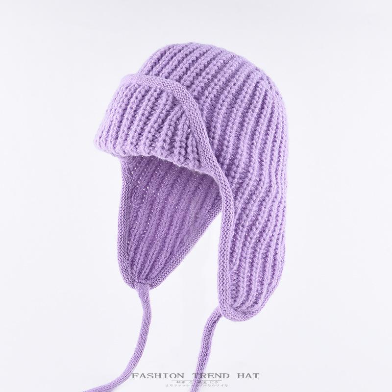 Корейская версия шапки из вязаной шерсти с защитой ушей, детская осенне-зимняя теплая шапка, мужская однотонная шапка-ушанка на завязках, шапка для лыжника, модная