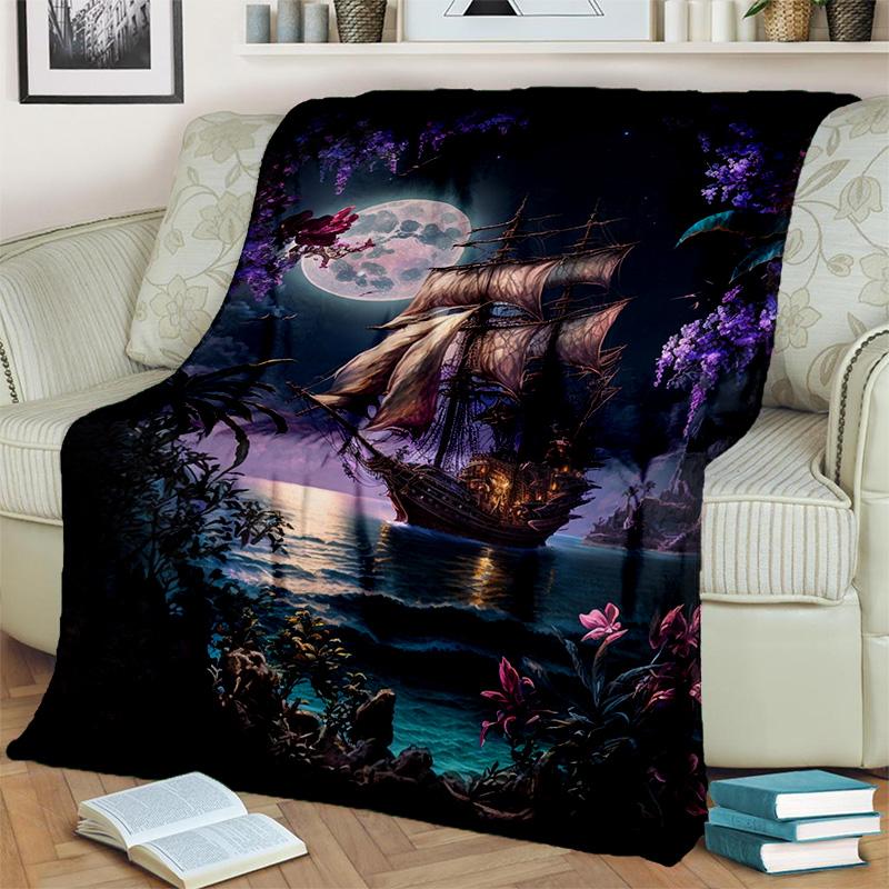 3D Pirate Ship Boat,Barque,Sailboat Blanket,Soft Throw Blanket for Home Bedroom Bed Sofa Picnic Travel Office Cover Blanket Kids
