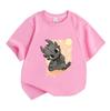 Kids Boys Girls 100% Cotton Crew Neck Short Sleeve T-Shirt, Cute Confused Cartoon Black Dragon Print Casual Soft Breathable Tee for Daily Wear