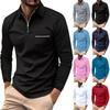 Autumn And Winter Men's Long Sleeve Zipper Lapel   Shirt Solid Casual Top