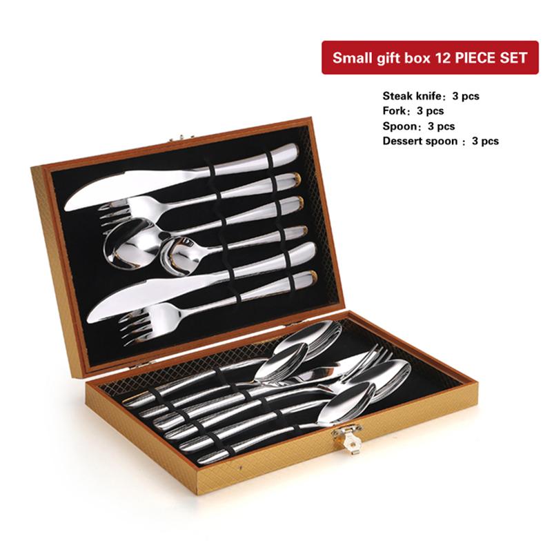 High Grade Steak Knife, Fork and Plate Set Household Tableware Set with Box Cutlery 304 Stainless Steel Spoon Knife and Fork Set