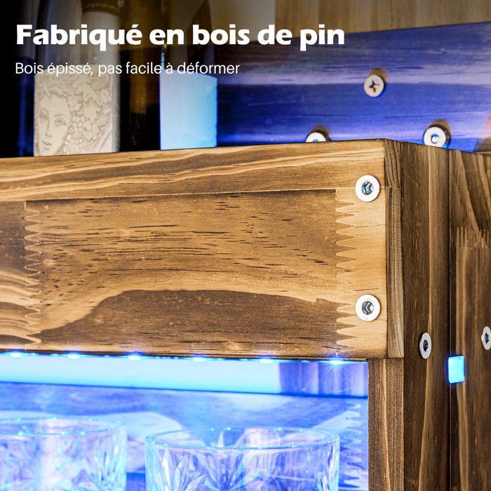 Yorbay Casier à Bouteilles Mural avec Éclairage LED, Étagère à Vin avec Distributeurs de Boissons, Porte-Bouteilles et Porte-Verres