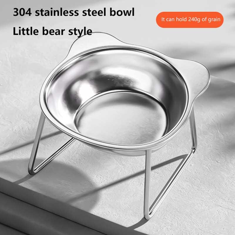 304 Stainless Elevated Cat Bowl with 15° High Foot Neck Guard Shatter-resistant Healthy Feeding Dish Puppy Cat Pet Supplies