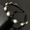 Shining Rhinestone Faux Pearls Flower Decor Women Headband Non-slip Elastic Double Layer Bangs Clips Hair Hoop Hair Accessories
