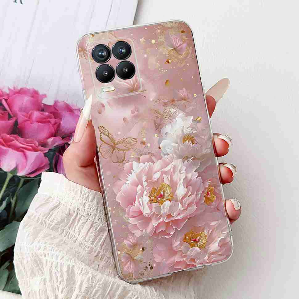 For Realme 8 4G RMX3085 Case Fashion Painted Flowers Soft Silicone TPU Cover For Oppo Realme8 realme 8 6.4" Phone Shell Bumper