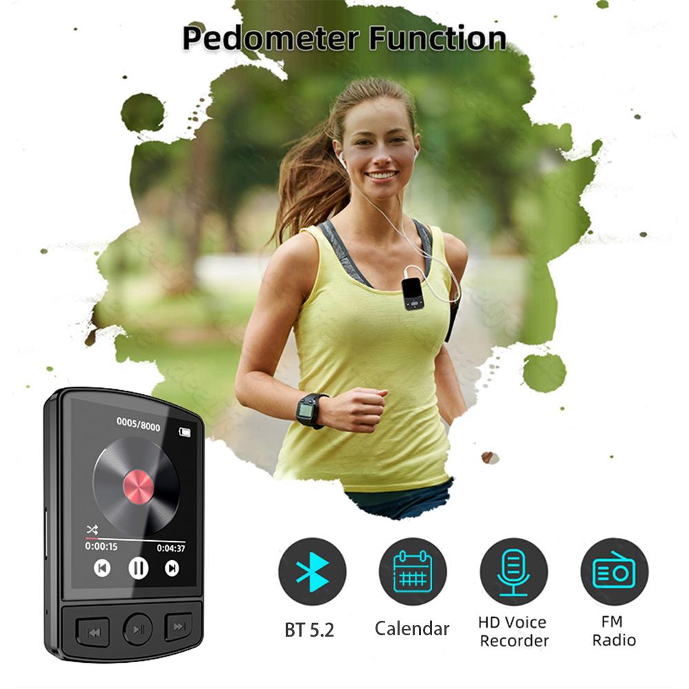 MP3 Player Bluetooth 5.2 1.77 Inch Screen Music Player with Speakers Lossless Sound Quality with Recording E-Book Video Playing