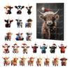 Christmas Advent Calendar 24 Pcs Highland Cow Ornaments 2D Acrylic Cute Animal Christmas Tree Decorations Xmas Countdown Gifts