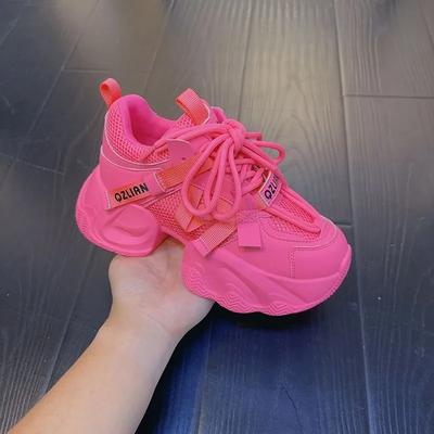 Модные розовые кроссовки на толстой платформе с дышащей толстой подошвой, спортивная обувь для женщин, на шнуровке, модная женская повседневная обувь для прогулок на открытом воздухе