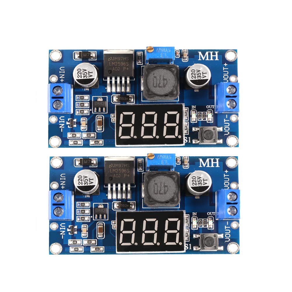 2 Pcs LM2596s DC Buck Converter, MELIFE Adjustable DC to DC Step-down Voltage Regulator Power Module 36V 24V 12V to 5V 2A Voltage Stabilizer with LED