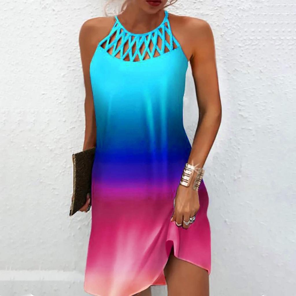 Модное винтажное платье с полым вырезом и тонким рукавом с круглым вырезом и принтом