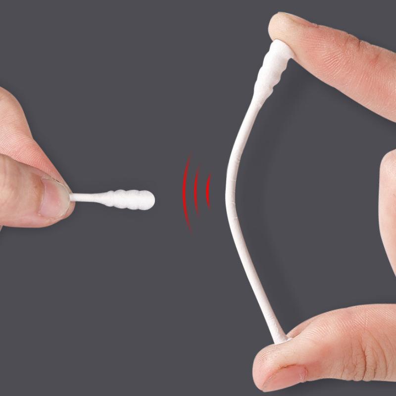 100 шт./кор. 2-в-1 ложка для чистки ушей, двухсторонняя ватная палочка, спиральный очиститель ушей, одноразовый очищающий черно-белый ватный тампон