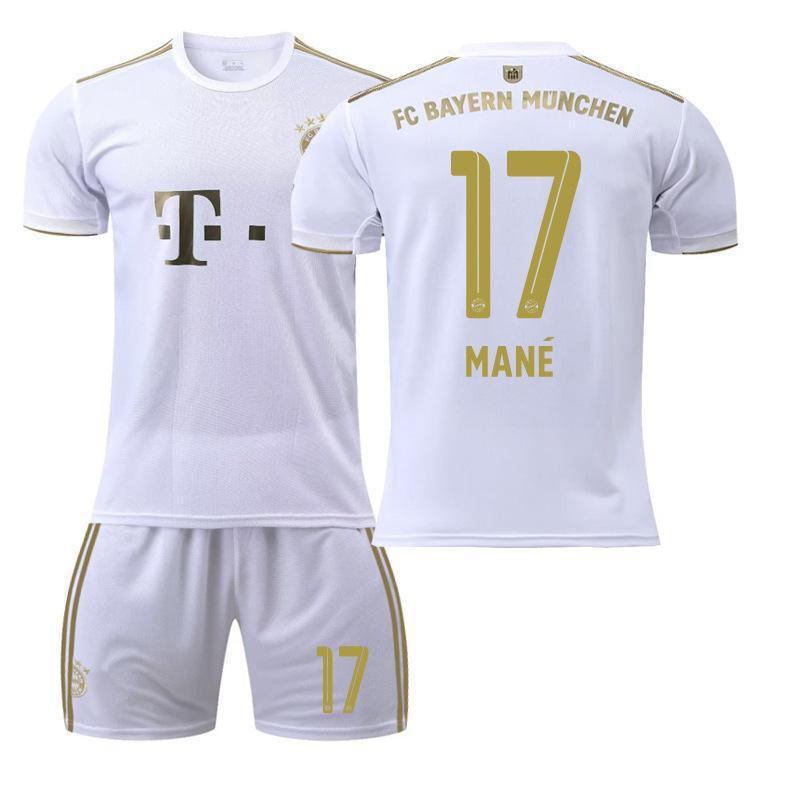 2223 Bayern Away White No. 17 Mane 4 Dericht 25 Muller Jersey Football Uniform Set Sportswear