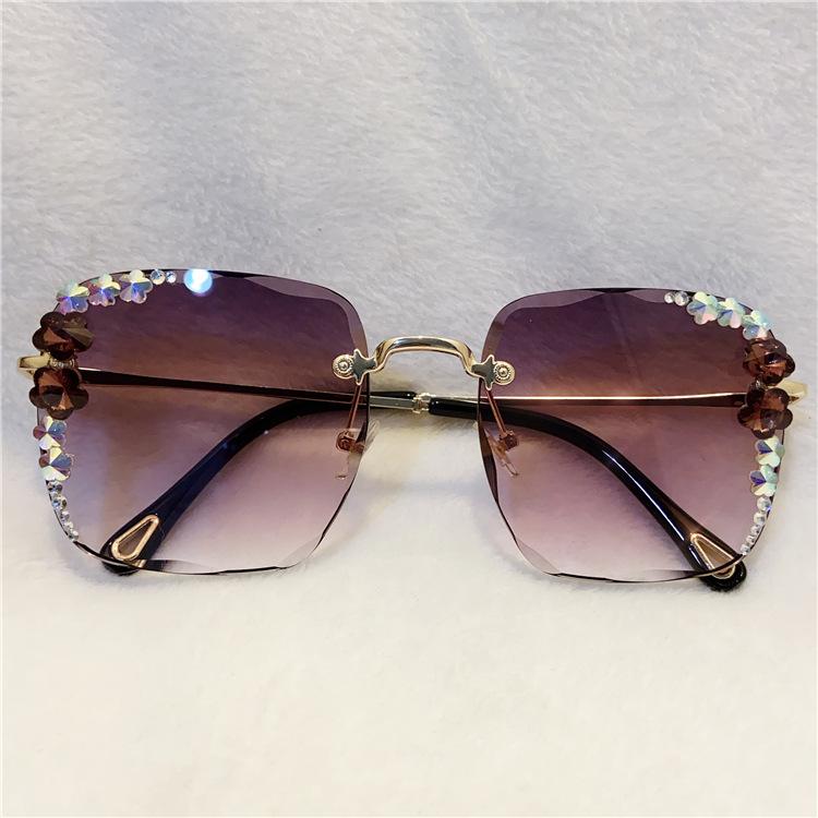 Интернет знаменитости Стразы Солнцезащитные очки Женщины S УФ Анти-алмазные Солнцезащитные очки Без оправы Модные Ins Маленький Аромат Стиль Очки