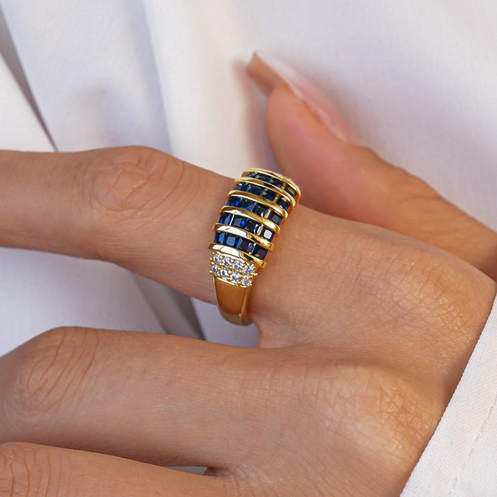 Korean Style Rhinestone Ring Geometric Chunky Enamel Ring Vintage Zircon Opening Ring  Decoration