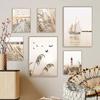 Lake Beach Landscape Canvas Painting Wall Art Bohemia Beige Grass Flower Reed Poster and Print Picture Home Living Room Decor