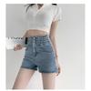 Черные джинсовые шорты с застежкой на пуговицы и высокой талией, корректирующие живот, для женщин, эластичные прямые брюки А-силуэта, широкие шорты в стиле Ins