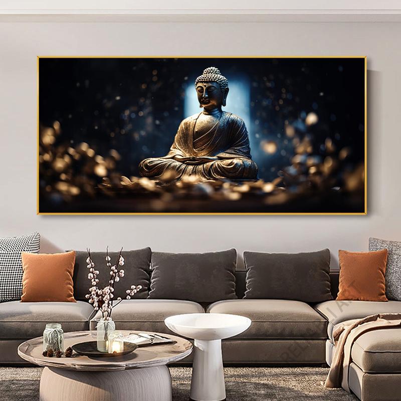 Абстрактная статуя Будды и цветок лотоса, холст, картина, настенное искусство, религия, буддизм, HD-изображения для гостиной, настенный декор Quadro