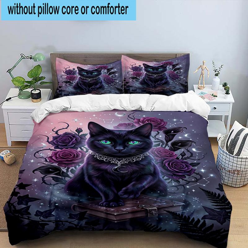 Cosmic Cat Dreamscape 3pcs Bedding,Including 1pc Duvet Cover And 2pcs Pillowcases Perfect for Christmas,Ideal for Bedroom, Dormitory