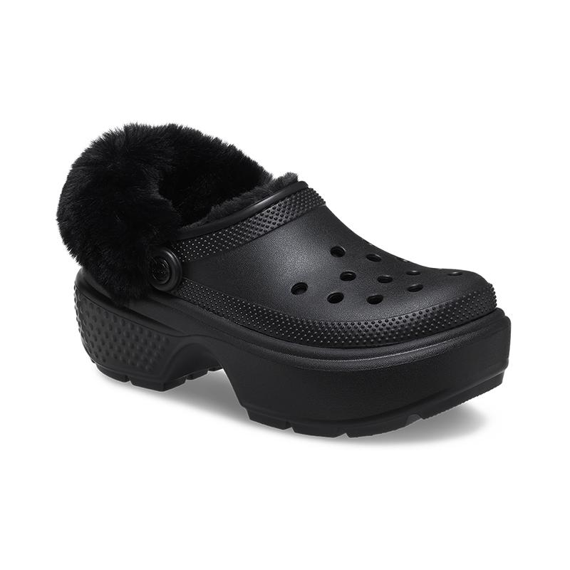 Crocs Stomp Клоги на подкладке EVA Удобные и теплые Унисекс Черная плюшевая часть не снимается