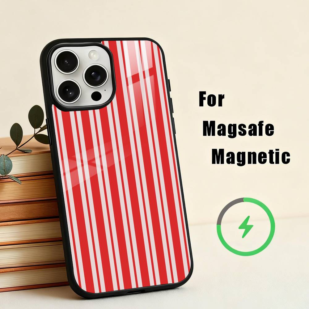Чехол для телефона B-Бордовый W-Белая полоска для iPhone 17,16,15,14,13,12,Plus,Pro,Max для Magsafe Магнитная беспроводная зарядка