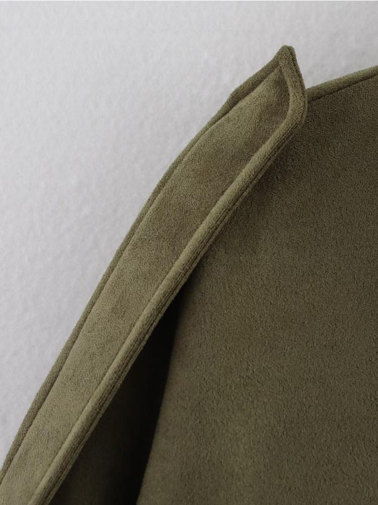 Женская замшевая куртка-бомбер Весна Новая мода Длинный рукав Молния Оверсайз Однотонное пальто-бомбер Шикарная леди 2026 Уличная одежда B88824