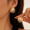 Spiral Wind Imitation Pearl Golden Stud Earrings for Women Girl Korean Love Aesthetic Daily Life Minimalist Jewelry