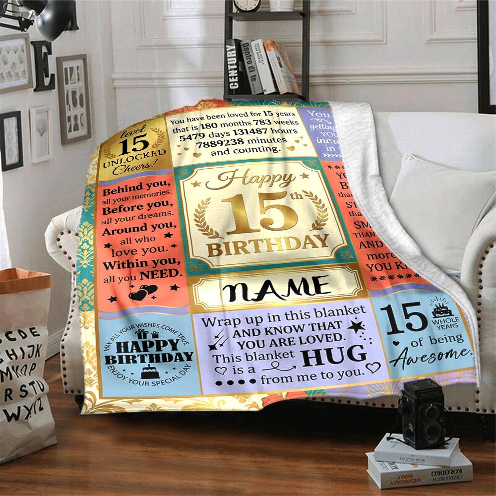 15Th Birthday Celebration Customize Your Name Blanket With Warmth Comfort And Softness It'S Perfect For Home Use A Nap Blanket An Office Sofa Blanket