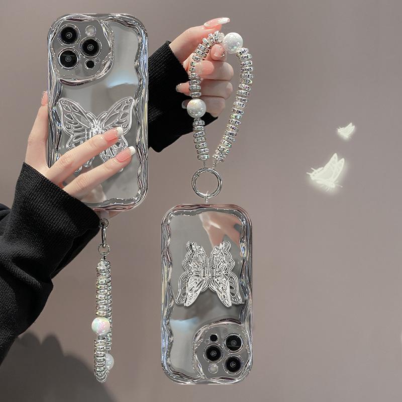 Подходит для чехла для мобильного телефона iPhone 16, женская подставка-бабочка 13 Apple 14 Роскошный 15 Promax Гальванизированный силикон