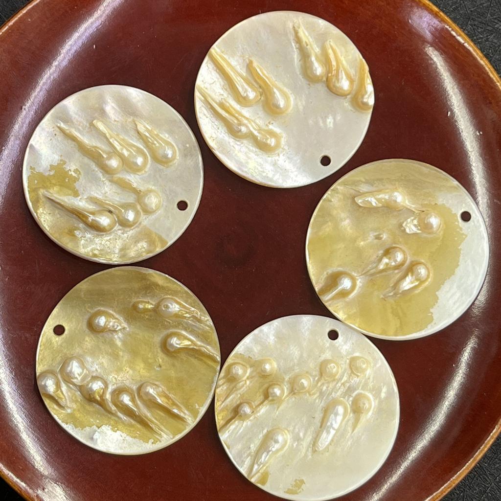 3Pcs, Natural Shell Mother of Pearl Beads with Holes, Boho Handcrafted Round Loose Beads, 40mm, for DIY Necklace Accessories, Jewellery Making Crafts