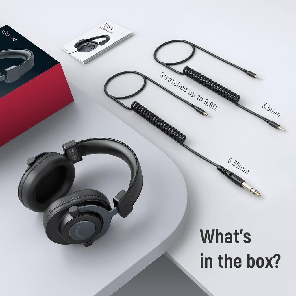 FIFINE Monitor Headphones DJ Headphones Headphones Wired Cable Sealed Headphones Over Ear Compatible with Player Music Black H8 3.5mm 6.35mm