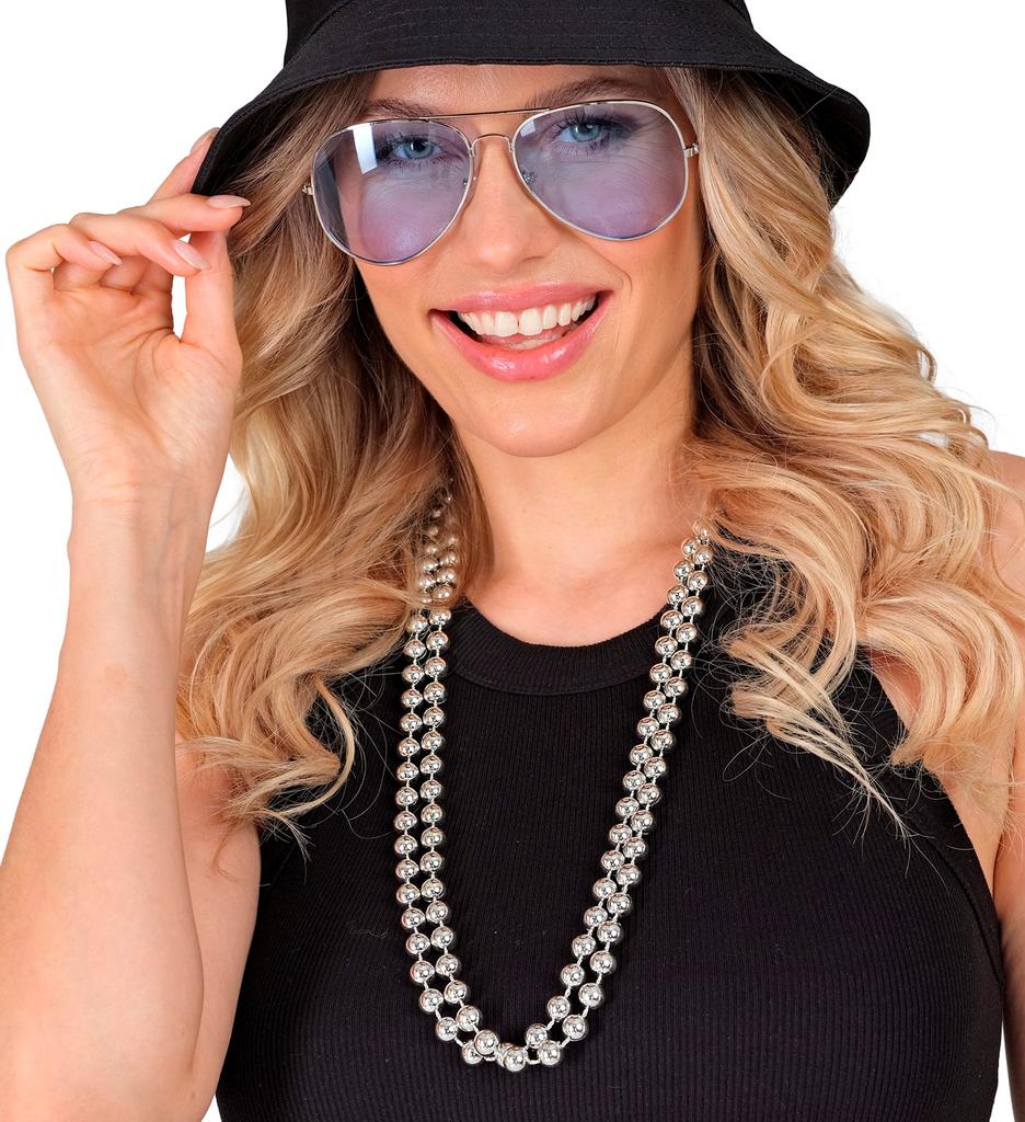 Zestaw Naszyjniki Korale Srebrne Koraliki Disco Lata 80 Party Karnawał 2Szt