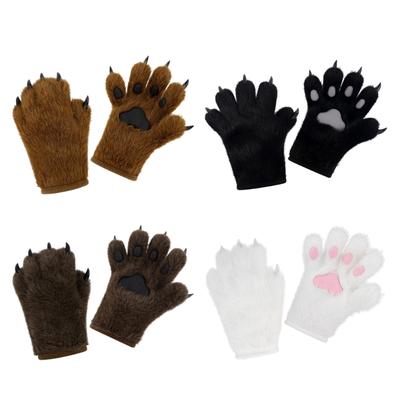Стильные плюшевые перчатки-лапы животного Мягкий искусственный мех Косплей-аксессуар Унисекс Многоцветный