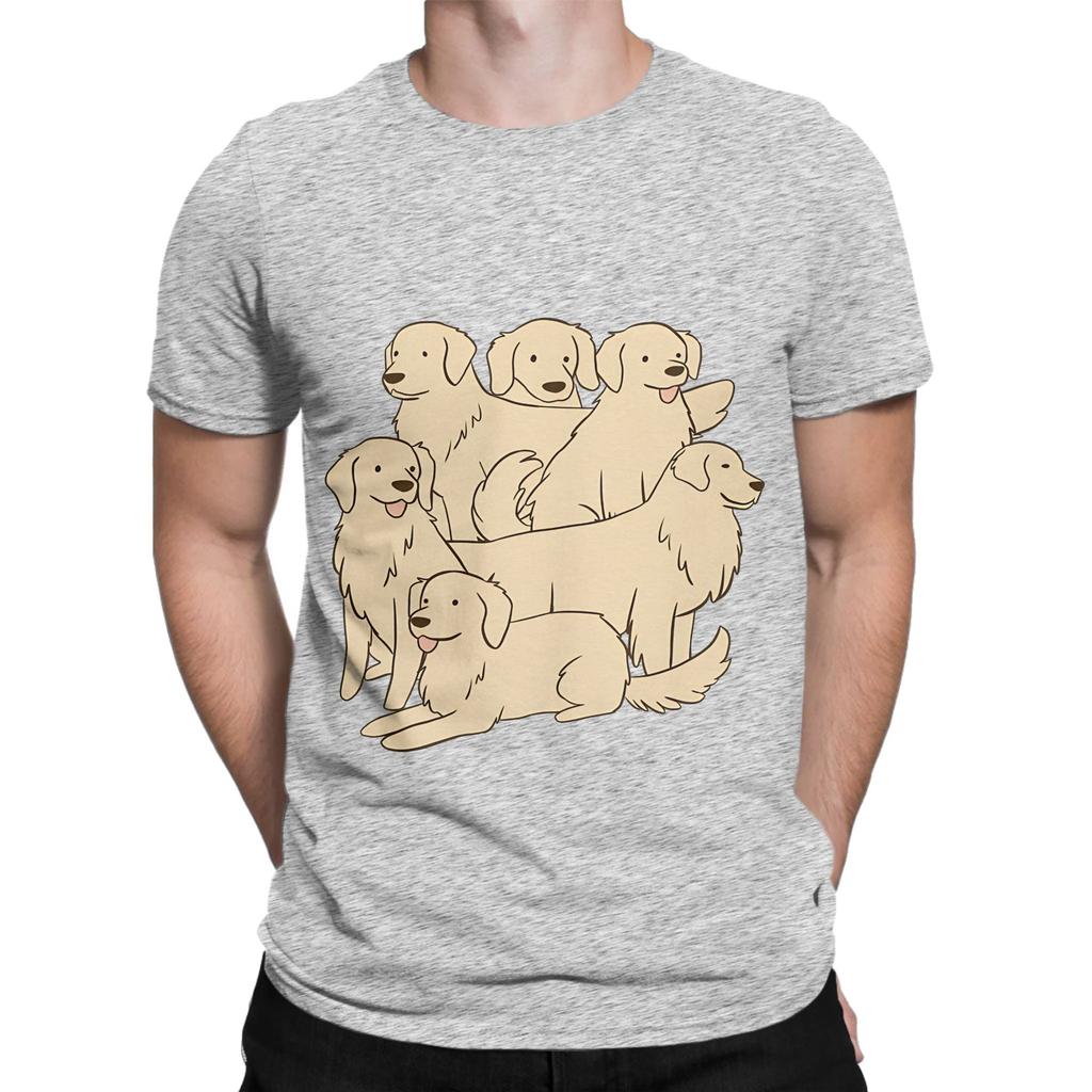 Cute Golden Retrievers Dogs Cartoon Illustration Novelty 100 Cotton Tshirt Gloden Retirever Tees Tops For Unisex