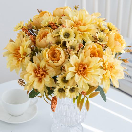 Связка искусственных цветов Искусственный букет из георгин Реалистичные искусственные цветы для цветочной композиции Украшения для свадьбы дома