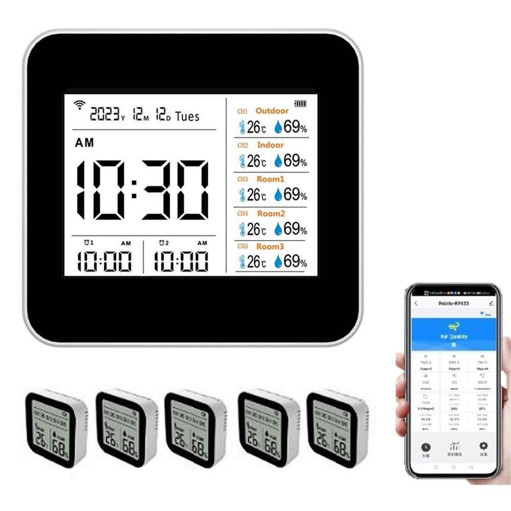13в1 Tuya WIFI Интеллектуальный термометр-гигрометр для помещений Точный датчик температуры и влажности Монитор со временем/календарем/будильником